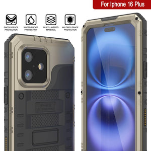 Case impermeable de aluminio de iPhone 16 Plus Metal Extreme 3.0 IP68 con protector de pantalla y Kickstand [dorado]