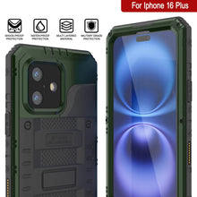 Cargar imagen en el visor de la galería, iPhone 16 Plus Metal Extreme 3.0 Estuche impermeable de aluminio IP68 con buillt en la pantalla Protector y Kickstand [Dark Green]
