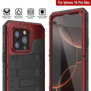 iPhone 16 Pro Max Metal Extreme 3.0 Estuche impermeable de aluminio IP68 con buillt en la pantalla Protector y Kickstand [rojo]