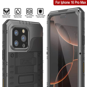 iPhone 16 Pro Max Metal Extreme 3.0 Estuche impermeable de aluminio IP68 con buillt en la pantalla Protector y Kickstand [Silver]
