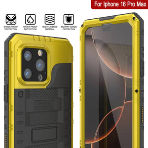 iPhone 16 Pro Max Metal Extreme 3.0 Estuche impermeable de aluminio IP68 w/buillt en la pantalla Protector y Kickstand [amarillo]