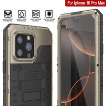 Cargar imagen en el visor de la galería, iPhone 16 Pro Max Metal Extreme 3.0 Estuche impermeable de aluminio IP68 con buillt en la pantalla Protector y Kickstand [dorado]
