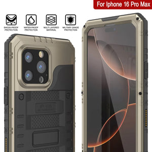 iPhone 16 Pro Max Metal Extreme 3.0 Estuche impermeable de aluminio IP68 con buillt en la pantalla Protector y Kickstand [dorado]