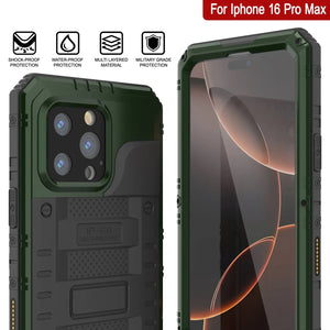 iPhone 16 Pro Max Metal Extreme 3.0 Estuche impermeable de aluminio IP68 con buillt en la pantalla Protector y Kickstand [Dark Green]