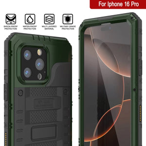 iPhone 16 Pro Metal Extreme 3.0 Estuche impermeable de aluminio IP68 w/buillt en la pantalla Protector y Kickstand [Dark Green]