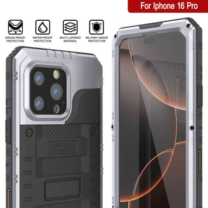 Caso impermeable de aluminio de la serie iPhone 16 Pro Metal 3.0 IP68 con protector de pantalla y Kickstand [blanco]