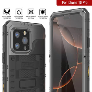 Caso impermeable de aluminio de iPhone 16 Pro Metal Extreme 3.0 IP68 W/Buillt en la pantalla Protector y Kickstand [Silver]