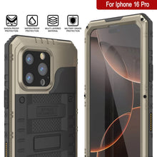 Load image into Gallery viewer, Case impermeable de aluminio de la serie iPhone 16 Pro Metal 3.0 IP68 con protector de pantalla y Kickstand [dorado]
