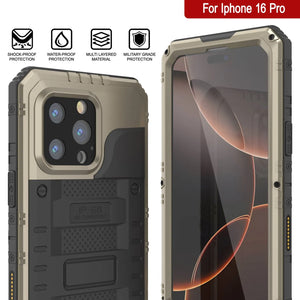 Case impermeable de aluminio de la serie iPhone 16 Pro Metal 3.0 IP68 con protector de pantalla y Kickstand [dorado]