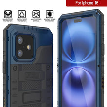 Cargar imagen en el visor de la galería, Case impermeable de aluminio de la serie Extreme 3.0 iPhone 16 con protector de pantalla y Kickstand [azul]
