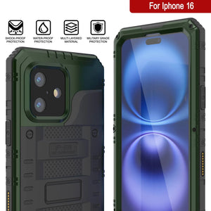 Caso impermeable de aluminio de iPhone 16 Metal Extreme 3.0 IP68 con protector de pantalla y Kickstand [Dark-Green]