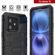 Cargar imagen en el visor de la galería, Case impermeable de aluminio de la serie Extreme 3.0 iPhone 16 con protector de pantalla y Kickstand [negro]
