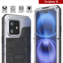 Cargar imagen en el visor de la galería, Case impermeable de aluminio de la serie Extreme 3.0 iPhone 16 con protector de pantalla y patada [blanco]
