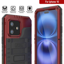 Cargar imagen en el visor de la galería, Case impermeable de aluminio de la serie Extreme 3.0 iPhone 16 con protector de pantalla y patada [rojo]
