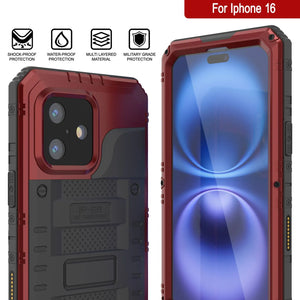 Case impermeable de aluminio de la serie Extreme 3.0 iPhone 16 con protector de pantalla y patada [rojo]