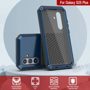 Galaxy S25 más estuche de metal, cubierta de armadura de grado militar de servicio pesado [prueba de choque] Cuerpo completo duro [azul]