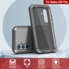 Cargar imagen en el visor de la galería, Galaxy S25 más estuche de metal, cubierta de armadura de grado militar de servicio pesado [prueba de choque] Cuerpo completo duro [plata]
