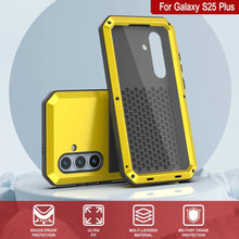 Cargar imagen en el visor de la galería, Galaxy S25 más estuche de metal, cubierta de armadura de grado militar de servicio pesado [prueba de choque] Cuerpo completo duro [amarillo]
