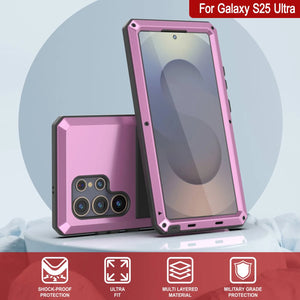 Caso de metal Ultra Galaxy S25, cubierta de armadura de grado militar de servicio pesado [prueba de choque] Cuerpo completo duro [rosa]