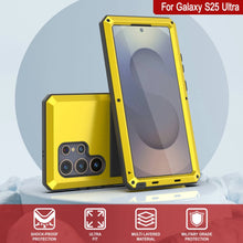 Cargar imagen en el visor de la galería, Caso de metal Ultra Galaxy S25, cubierta de armadura de grado militar de servicio pesado [prueba de choque] Cuerpo completo duro [amarillo]
