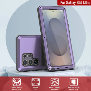 Caso de metal ultra Galaxy S25, cubierta de armadura de grado militar de servicio pesado [prueba de choque] Full Body Hard [Purple]
