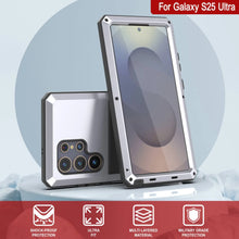 Cargar imagen en el visor de la galería, Caso de metal Ultra Galaxy S25, cubierta de armadura de grado militar de servicio pesado [prueba de choque] Cuerpo completo duro [blanco]
