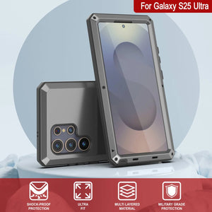 Caso de metal Ultra Galaxy S25, cubierta de armadura de grado militar de servicio pesado [prueba de choque] Cuerpo completo duro [plata]