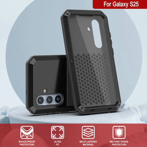 Case de metal Galaxy S25, cubierta de armadura de grado militar de servicio pesado [prueba de choque] Cuerpo completo duro [negro]