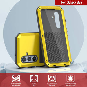 Case de metal Galaxy S25, cubierta de armadura de grado militar de servicio pesado [prueba de choque] Cuerpo completo duro [amarillo]