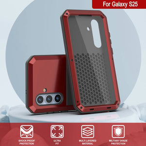 Case de metal Galaxy S25, cubierta de armadura de grado militar de servicio pesado [prueba de choque] Cuerpo completo duro [rojo]