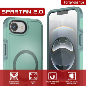 Punkcase iPhone 16E Case, [Serie Spartan 2.0] Carrera de servicio pesado resistente con protector de pantalla incorporado [verde azulado]