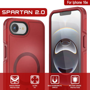 Punkcase iPhone 16E Case, [Serie Spartan 2.0] Carrera de servicio pesado resistente con protector de pantalla incorporado [rojo]