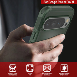 Punkcase Google Pixel 9 Pro XL Case, [Serie Spartan 2.0] Cubierta de servicio pesado resistente con protector de pantalla incorporado [verde oscuro]