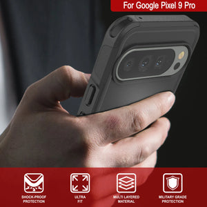 Punkcase Google Pixel 9 Pro Case, [Serie Spartan 2.0] Carrera de servicio pesado resistente con protector de pantalla incorporado [negro]