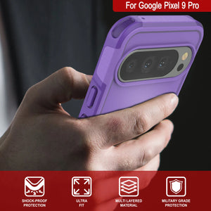 Punkcase Google Pixel 9 Pro Case, [Serie Spartan 2.0] Cubierta de servicio pesado resistente con protector de pantalla incorporado [Púrpura]