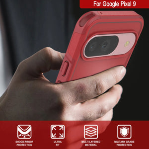 Punkcase Google Pixel 9 Case, [Serie Spartan 2.0] Cubierta de servicio pesado resistente con protector de pantalla incorporado [rojo]