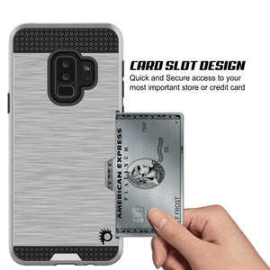 Galaxy S9 Plus Case, PUNKcase [SLOT Series] [Slim Fit] Dual-Layer Armor Cover w/Integrated Anti-Shock System, Credit Card Slot [Silver] (Color in image: White)