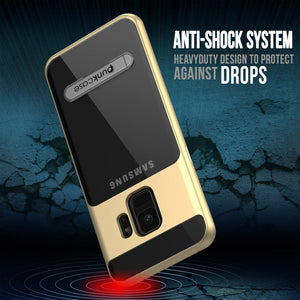 Galaxy S9 Case, PUNKcase [LUCID 3.0 Series] [Slim Fit] [Clear Back] Armor Cover w/ Integrated Kickstand, Anti-Shock System & PUNKSHIELD Screen Protector for Samsung Galaxy S9 [Gold] (Color in image: Blue)