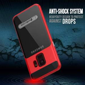 Galaxy S9 Case, PUNKcase [LUCID 3.0 Series] [Slim Fit] [Clear Back] Armor Cover w/ Integrated Kickstand, Anti-Shock System & PUNKSHIELD Screen Protector for Samsung Galaxy S9 [Red] (Color in image: Blue)