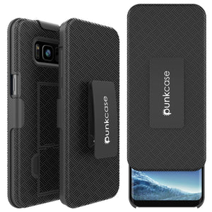 Punkcase Galaxy S8 Case, With PunkShield Glass Screen Protector, Holster Belt Clip & Built-In Kickstand Non-Slip Dual Layer Hybrid TPU Full Body Protection for Samsung S8 Edge [Black] (Color in image: Black)