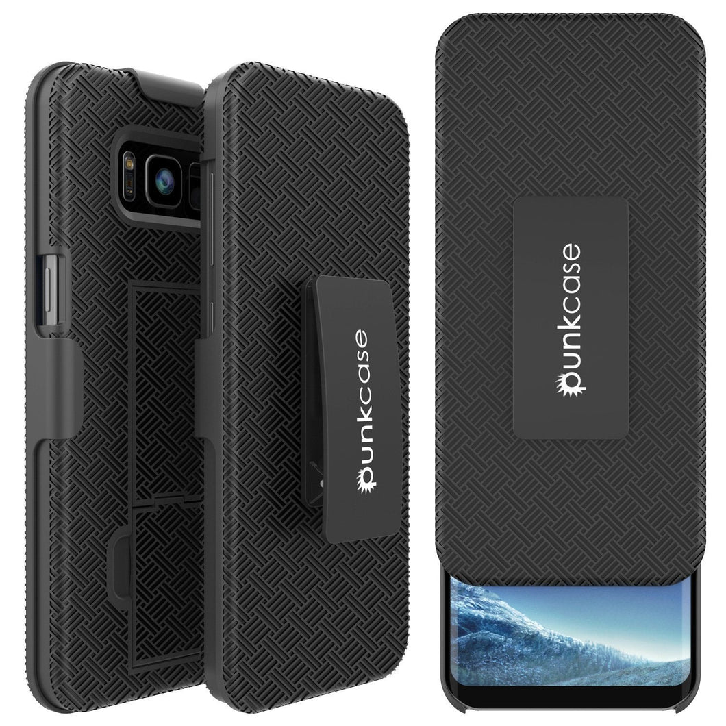 Punkcase Galaxy S8 PlusCase, With PunkShield Glass Screen Protector, Holster Belt Clip & Built-In Kickstand Non-Slip Dual Layer Hybrid TPU Full Body Protection for Samsung S8 Plus Edge [Black] (Color in image: Black)