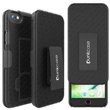 Cargar imagen en el visor de la galería, Punkcase iPhone 8 / 7 Case With Tempered Glass Screen Protector, Holster Belt Clip &amp; Built-In Kickstand Non Slip Dual Layer Hybrid TPU Full Body Protection [Thin Fit] for Apple iPhone 7 &amp; 8 [Black] (Color in image: Black)

