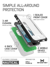 Cargar imagen en el visor de la galería, iPhone SE/5S/5 Waterproof Case, Ghostek® Nautical White Series| Underwater | Aluminum Frame (Color in image: Black)
