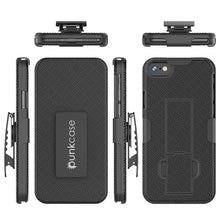 Cargar imagen en el visor de la galería, Punkcase iPhone 8 / 7 Case With Tempered Glass Screen Protector, Holster Belt Clip &amp; Built-In Kickstand Non Slip Dual Layer Hybrid TPU Full Body Protection [Thin Fit] for Apple iPhone 7 &amp; 8 [Black] 

