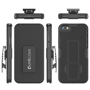 Punkcase iPhone 8 / 7 Case With Tempered Glass Screen Protector, Holster Belt Clip & Built-In Kickstand Non Slip Dual Layer Hybrid TPU Full Body Protection [Thin Fit] for Apple iPhone 7 & 8 [Black] 