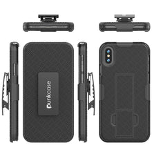 Cargar imagen en el visor de la galería, Punkcase iPhone X Case With Tempered Glass Screen Protector, Holster Belt Clip &amp; Built-In Kickstand Non Slip Dual Layer Hybrid TPU Full Body Protection [Thin Fit] for Apple iPhone 10 [Black] 
