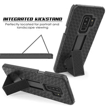 Cargar imagen en el visor de la galería, Punkcase Galaxy S9 PLUS Case With Screen Protector, Holster Belt Clip &amp; Built-In Kickstand Non Slip Dual Layer Hybrid TPU Full Body Protection [Thin Fit] for Samsung Galaxy S9+ Edge [Black] 
