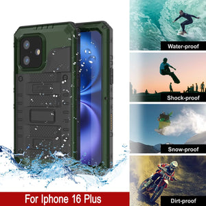 iPhone 16 Plus Metal Extreme 3.0 Estuche impermeable de aluminio IP68 con buillt en la pantalla Protector y Kickstand [Dark Green]
