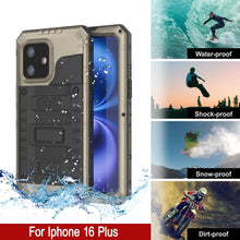 Cargar imagen en el visor de la galería, Case impermeable de aluminio de iPhone 16 Plus Metal Extreme 3.0 IP68 con protector de pantalla y Kickstand [dorado]
