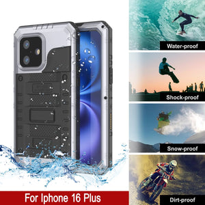 iPhone 16 Plus Metal Extreme 3.0 Serie Estuche impermeable de aluminio IP68 w/buillt en la pantalla Protector y Kickstand [blanco]